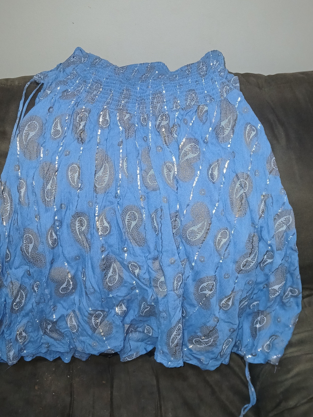 Blue Paisley Smocked Waist Women's Skirt